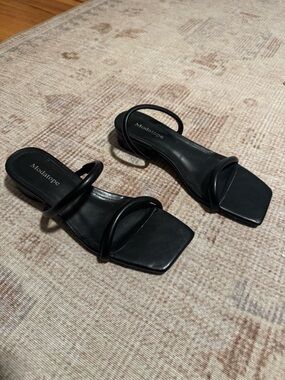 Black double strap square toe sandals